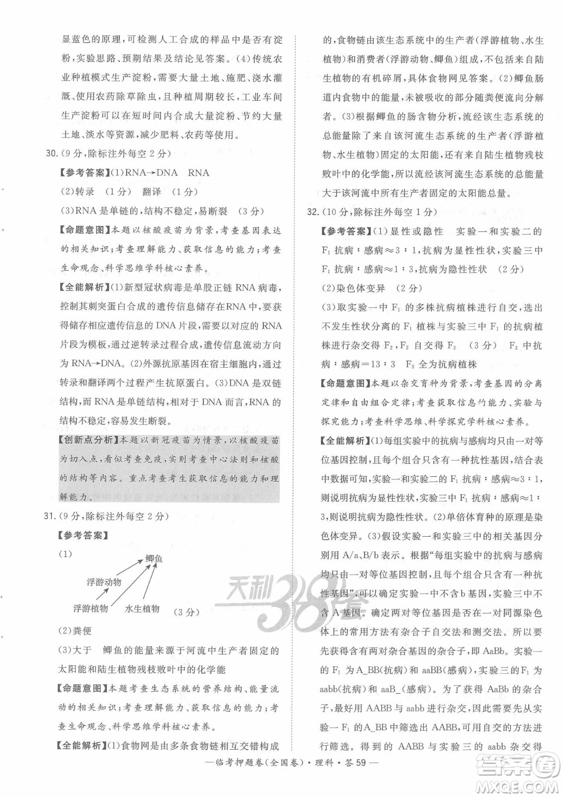 2022天利38套臨考押題卷高三理科綜合全國(guó)卷B卷試題及答案