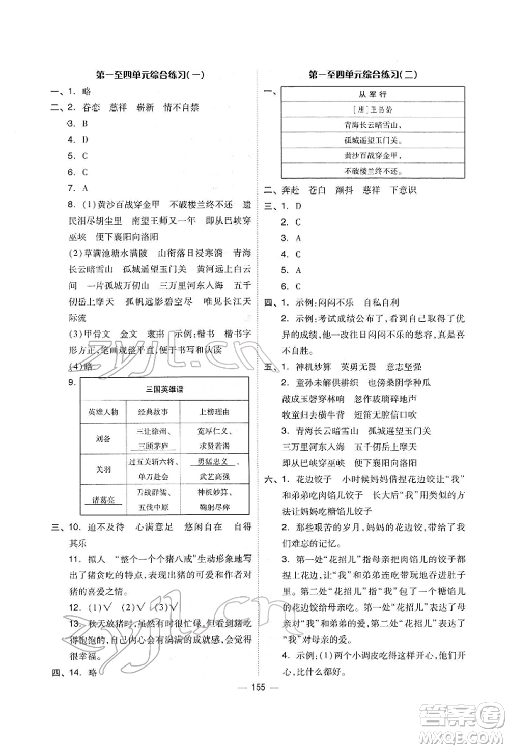 山東科學(xué)技術(shù)出版社2022新思維伴你學(xué)單元達(dá)標(biāo)測(cè)試卷五年級(jí)語(yǔ)文人教版參考答案