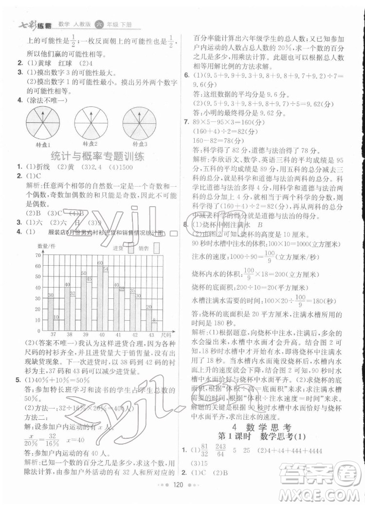 河北教育出版社2022七彩練霸數學六年級下冊人教版答案