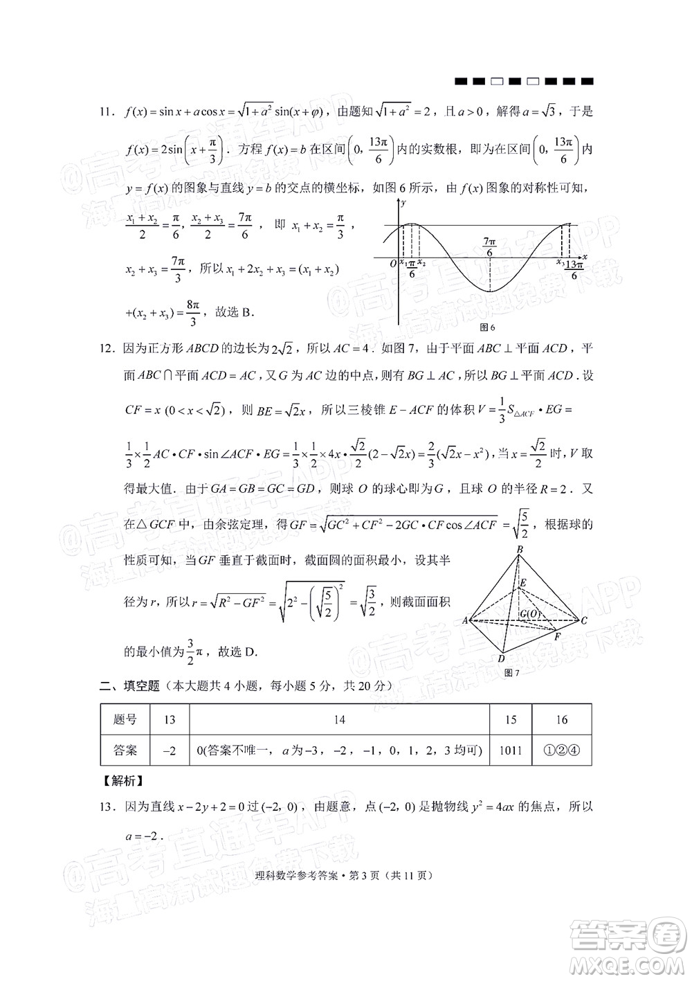 2022屆云師大附中高三適應(yīng)性月考十一理科數(shù)學(xué)試題及答案