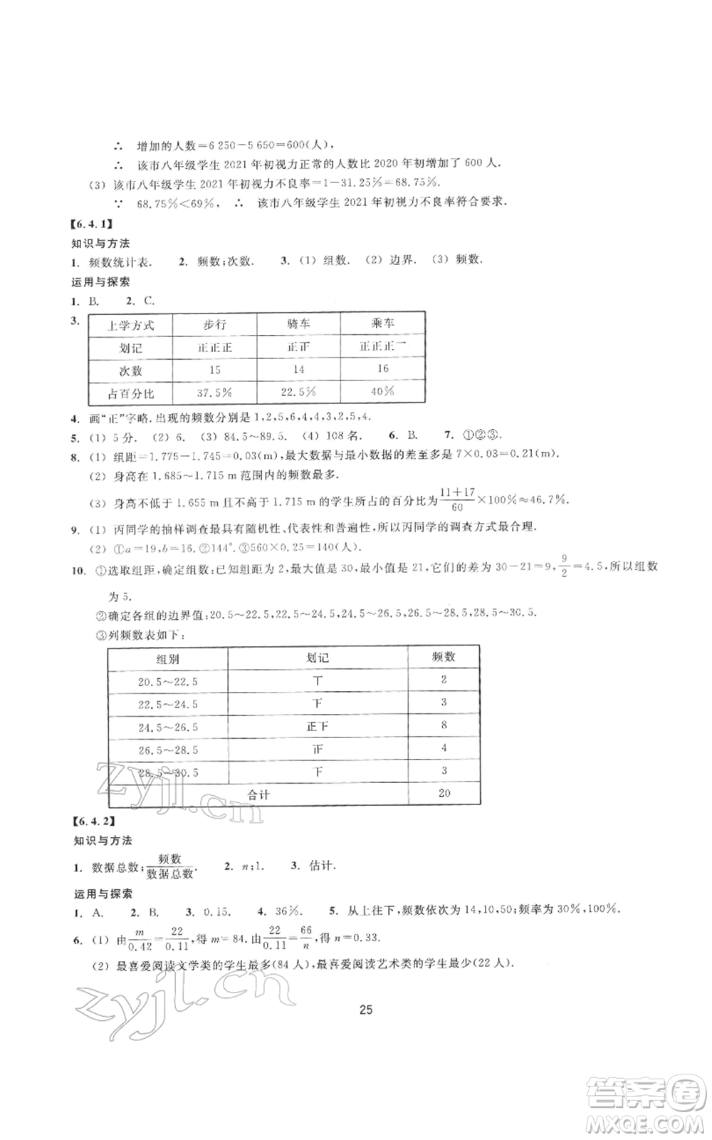 浙江教育出版社2022同步練習(xí)七年級下冊數(shù)學(xué)浙教版提升版參考答案