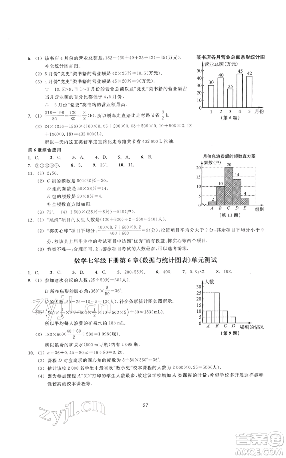 浙江教育出版社2022同步練習(xí)七年級下冊數(shù)學(xué)浙教版提升版參考答案