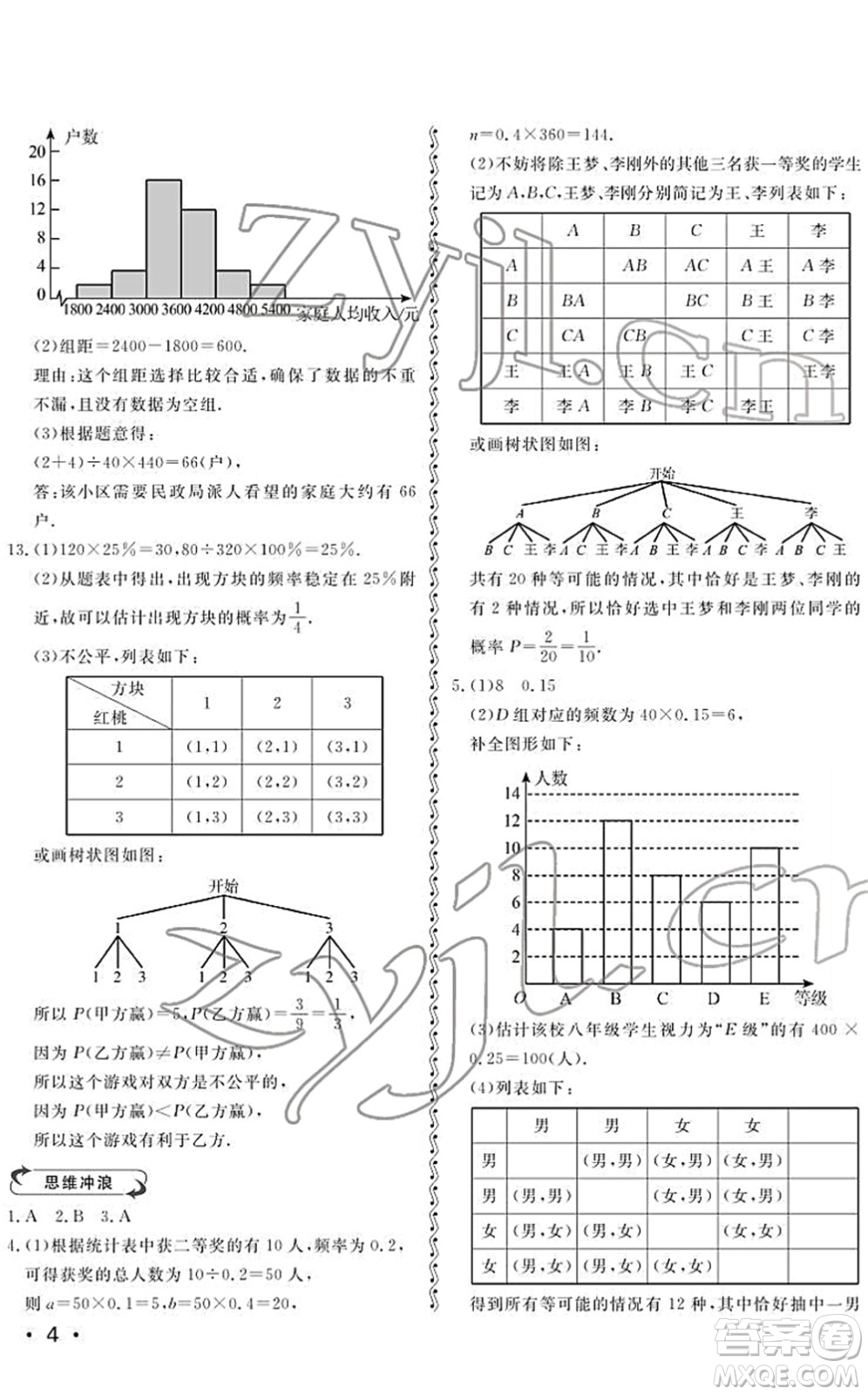 山東人民出版社2022初中卷行知天下九年級數(shù)學下冊青島版答案