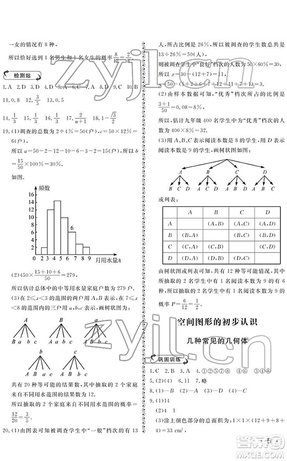 山東人民出版社2022初中卷行知天下九年級數(shù)學下冊青島版答案