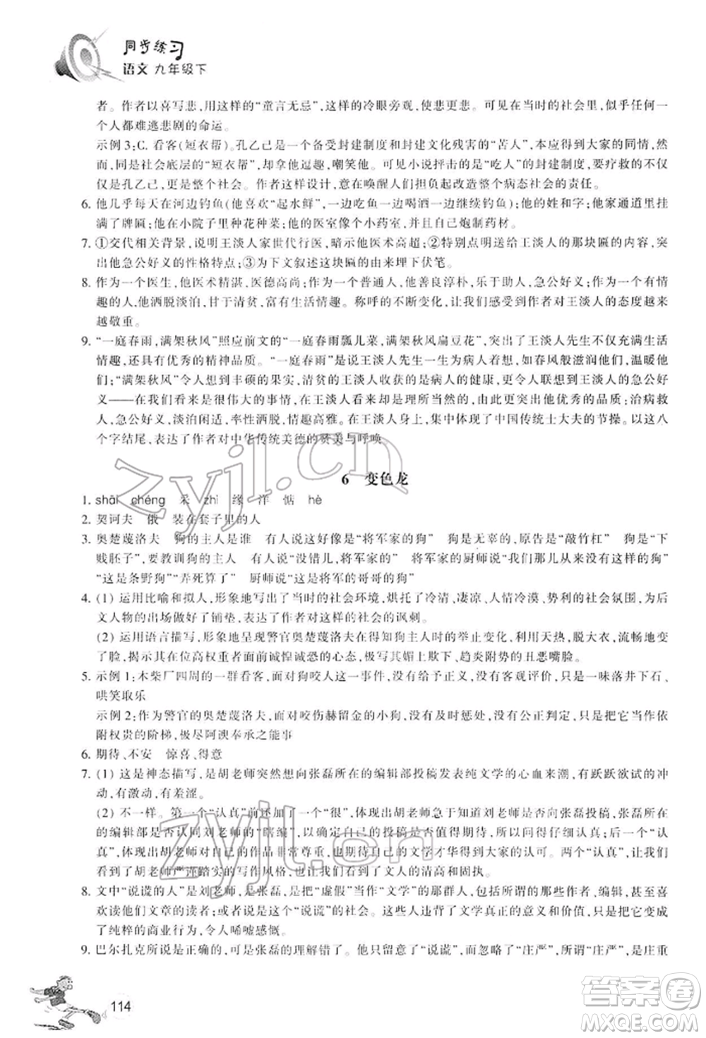 浙江教育出版社2022同步練習(xí)九年級(jí)下冊(cè)語(yǔ)文人教版參考答案