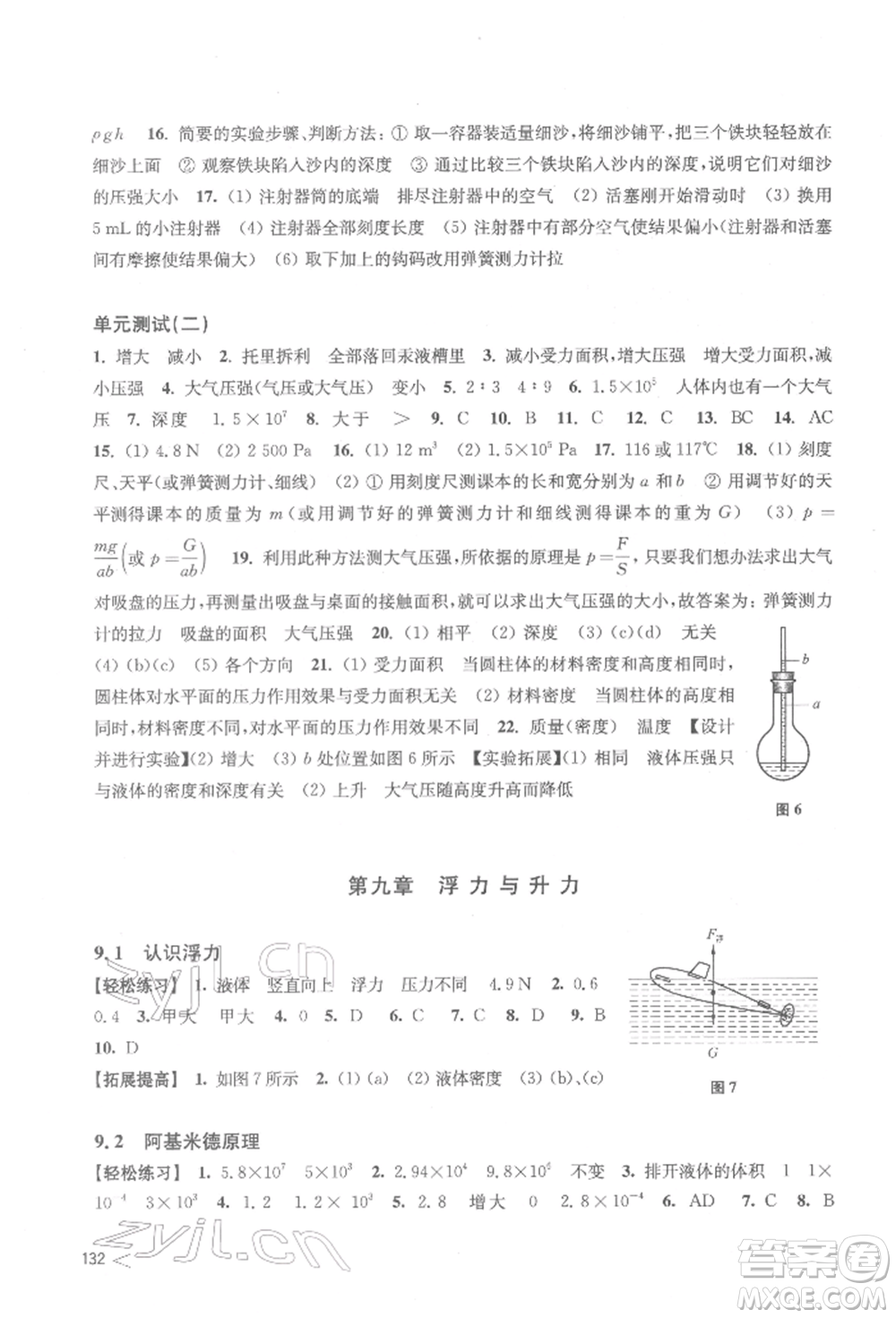 上?？茖W(xué)技術(shù)出版社2022初中物理同步練習(xí)八年級(jí)下冊(cè)通用版江西專版參考答案