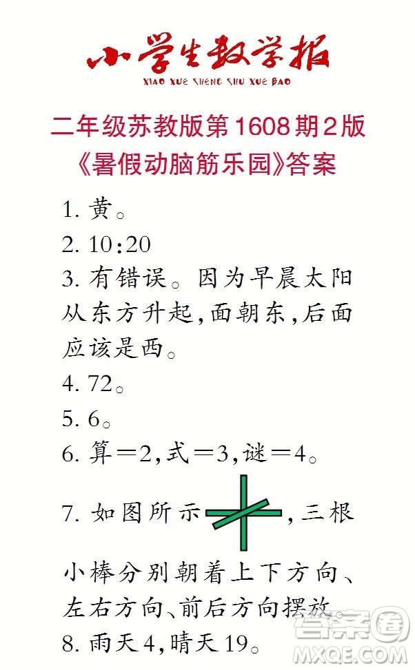 2022春小學(xué)生數(shù)學(xué)報二年級第1608期答案