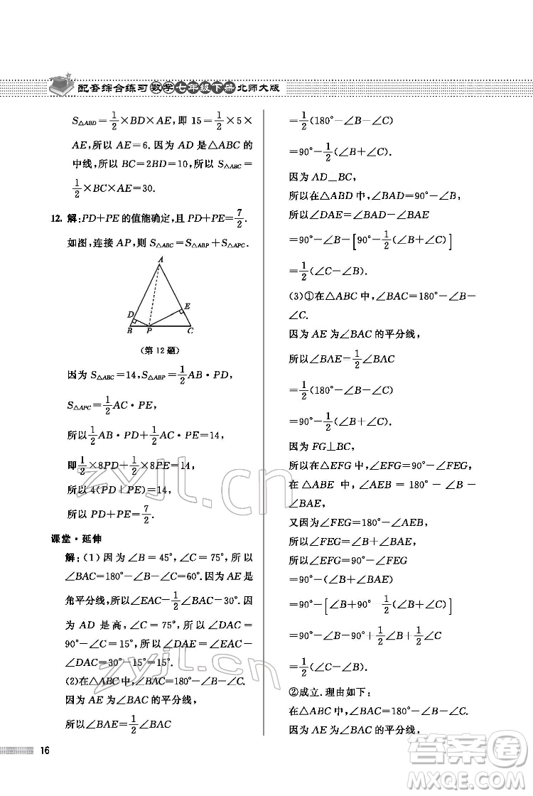 北京師范大學出版社2022數(shù)學配套綜合練習七年級下冊北師大版答案