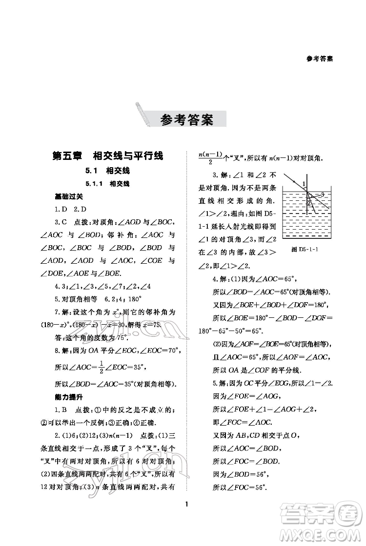 北京師范大學(xué)出版社2022數(shù)學(xué)配套綜合練習(xí)七年級下冊人教版答案