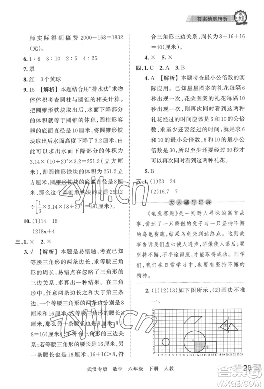 江西人民出版社2022王朝霞期末真題精編六年級(jí)下冊(cè)數(shù)學(xué)人教版武漢專版參考答案