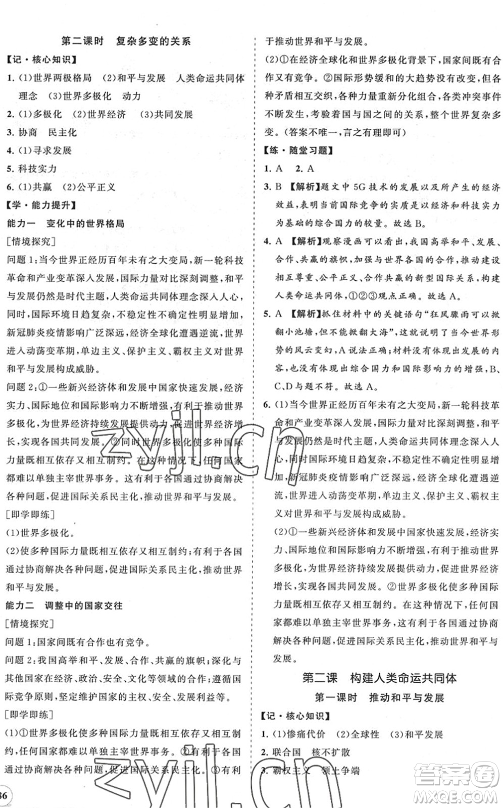 海南出版社2022知行課堂新課程同步練習(xí)冊(cè)九年級(jí)道德與法治下冊(cè)人教版答案
