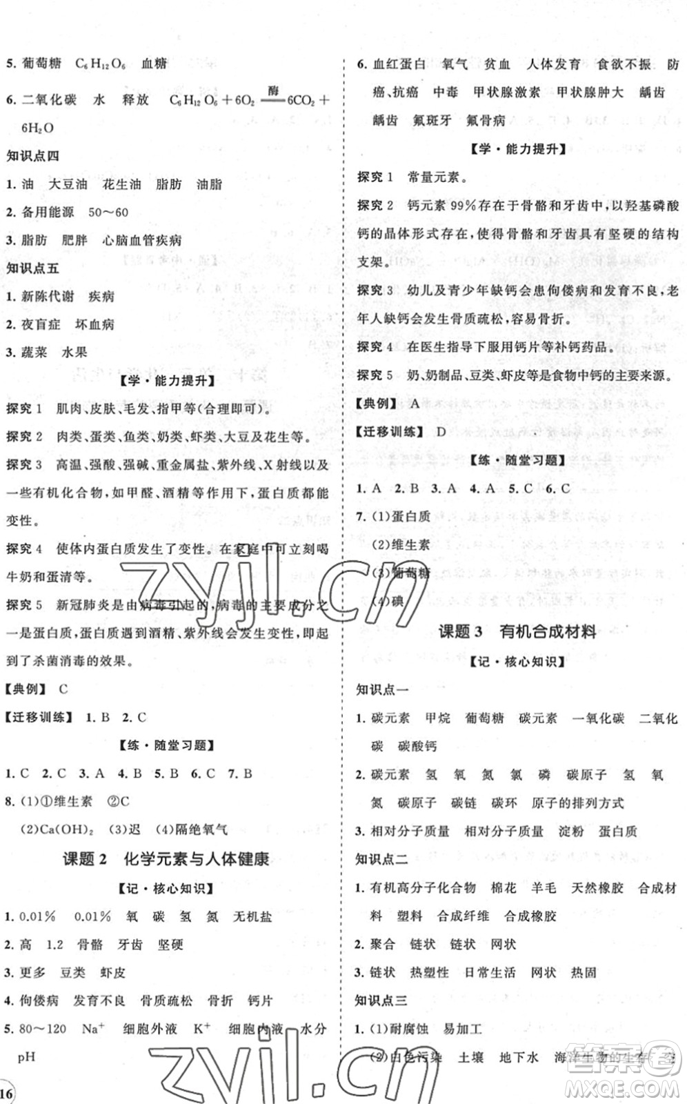 海南出版社2022知行課堂新課程同步練習(xí)冊(cè)九年級(jí)化學(xué)下冊(cè)人教版答案