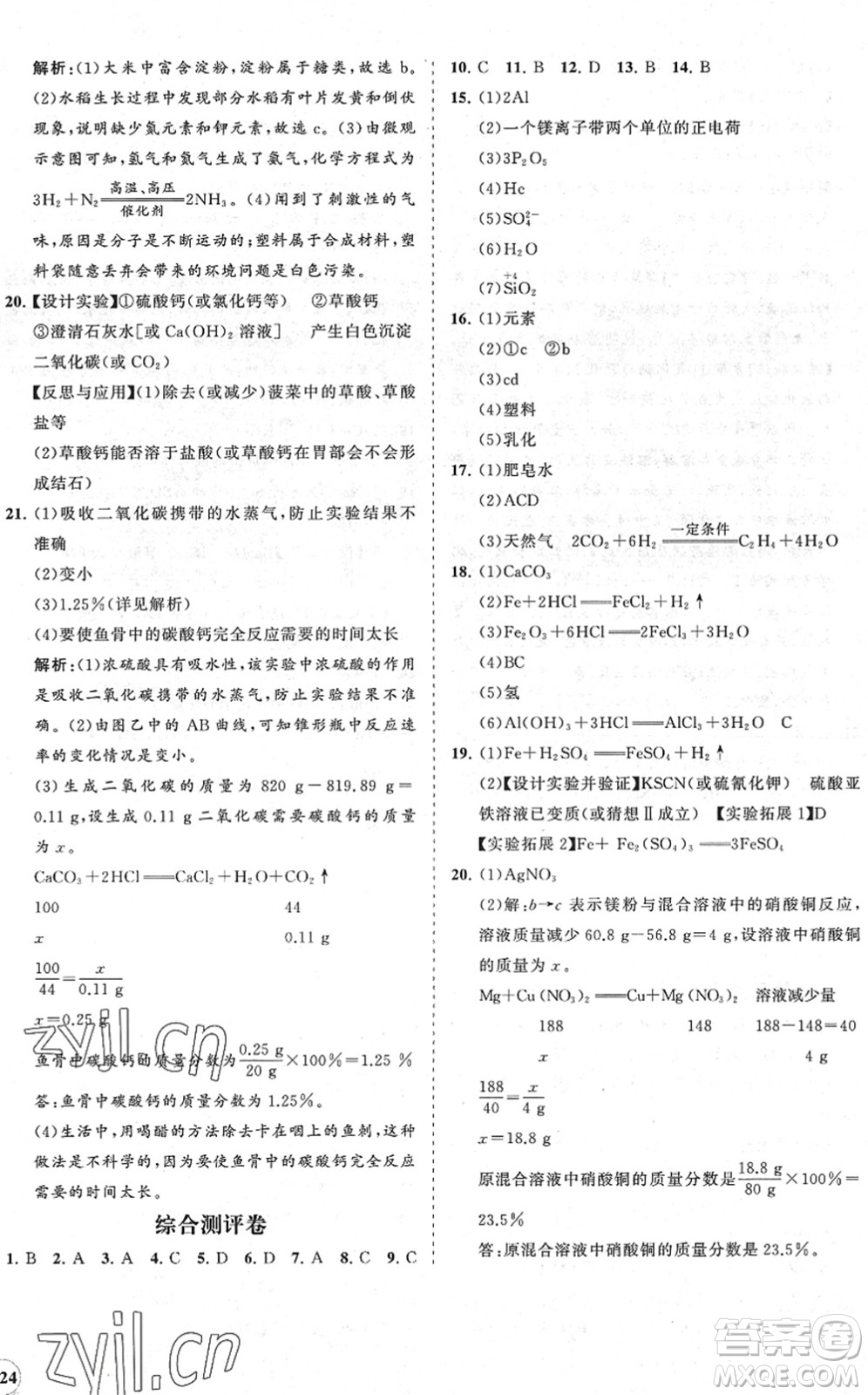 海南出版社2022知行課堂新課程同步練習(xí)冊(cè)九年級(jí)化學(xué)下冊(cè)人教版答案