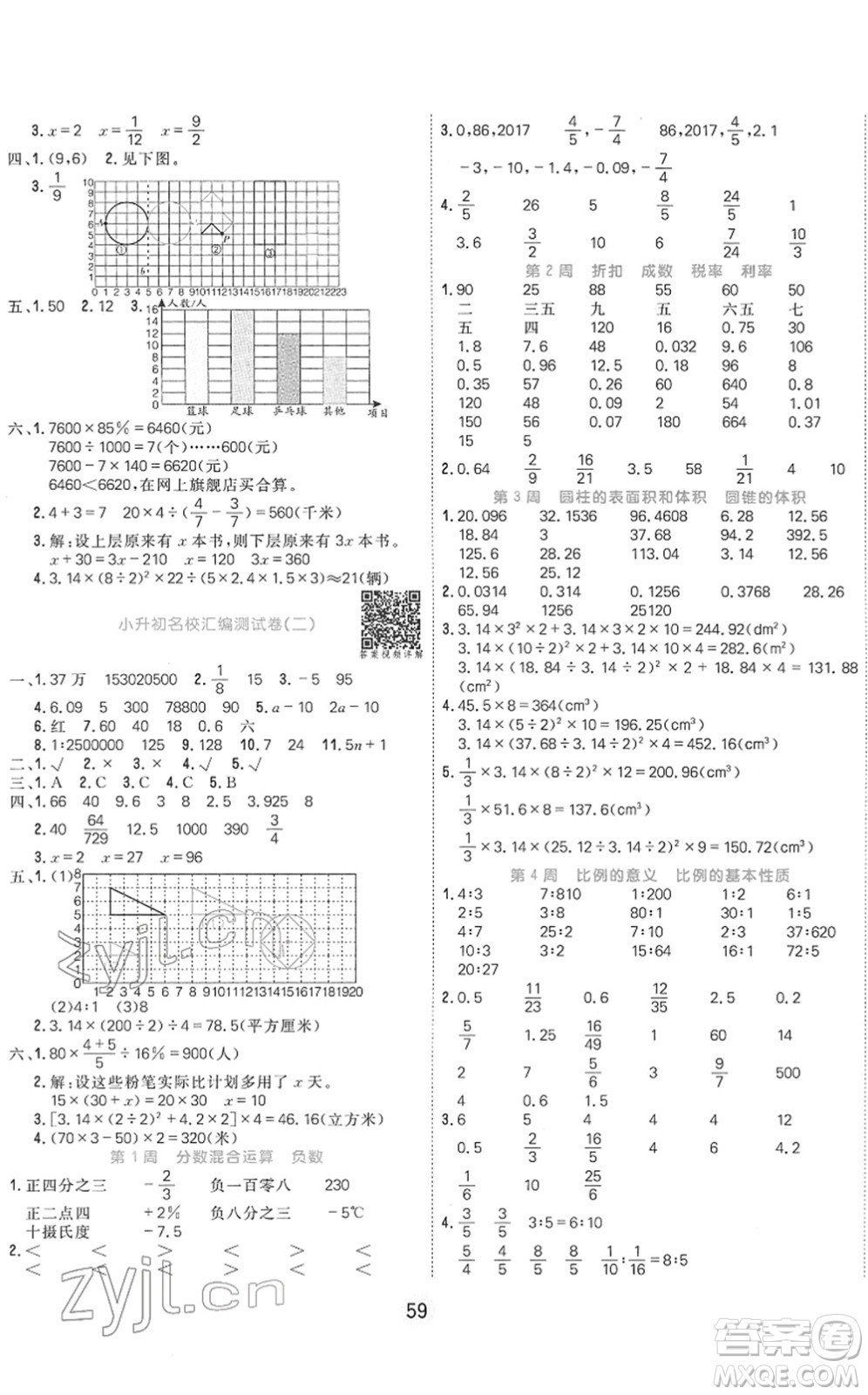 天津人民出版社2022核心課堂六年級數(shù)學(xué)下冊RJ人教版答案