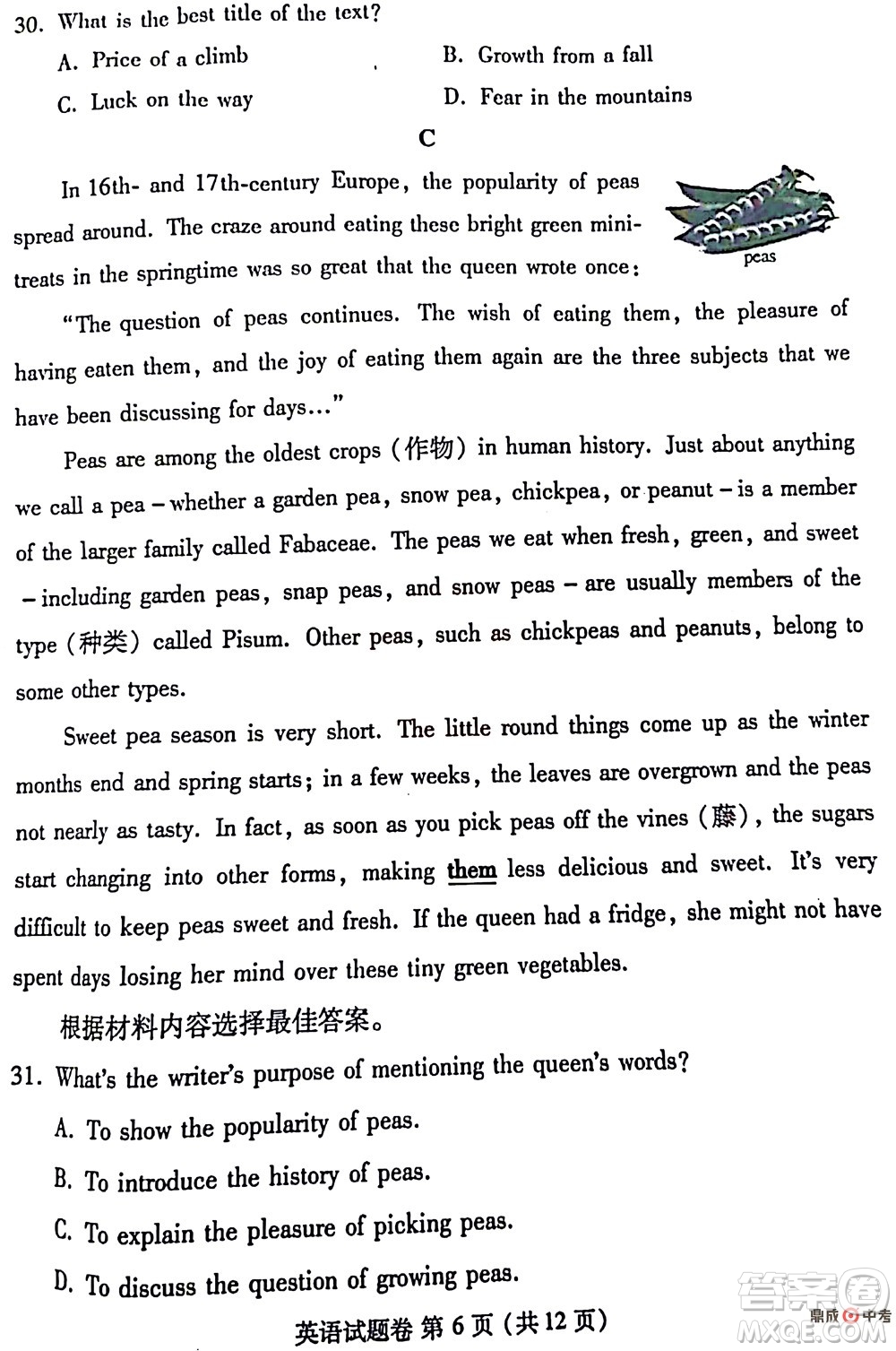 2022年鄭州市中招適應(yīng)性測(cè)試英語(yǔ)試卷及答案