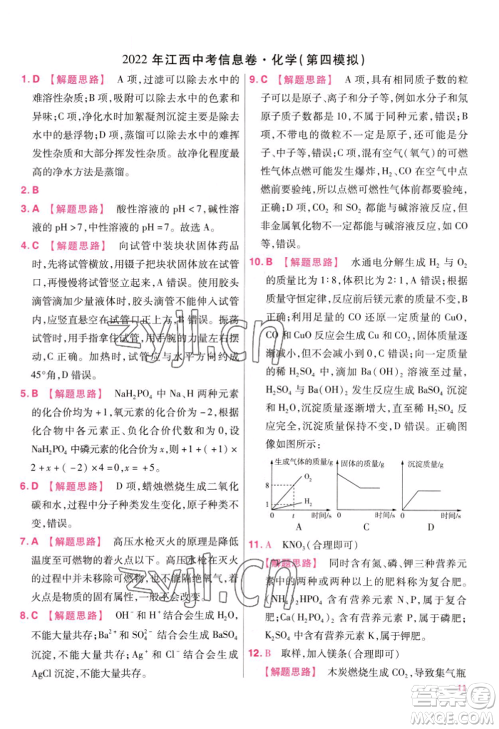 延邊教育出版社2022金考卷百校聯(lián)盟中考信息卷化學(xué)通用版江西專版參考答案