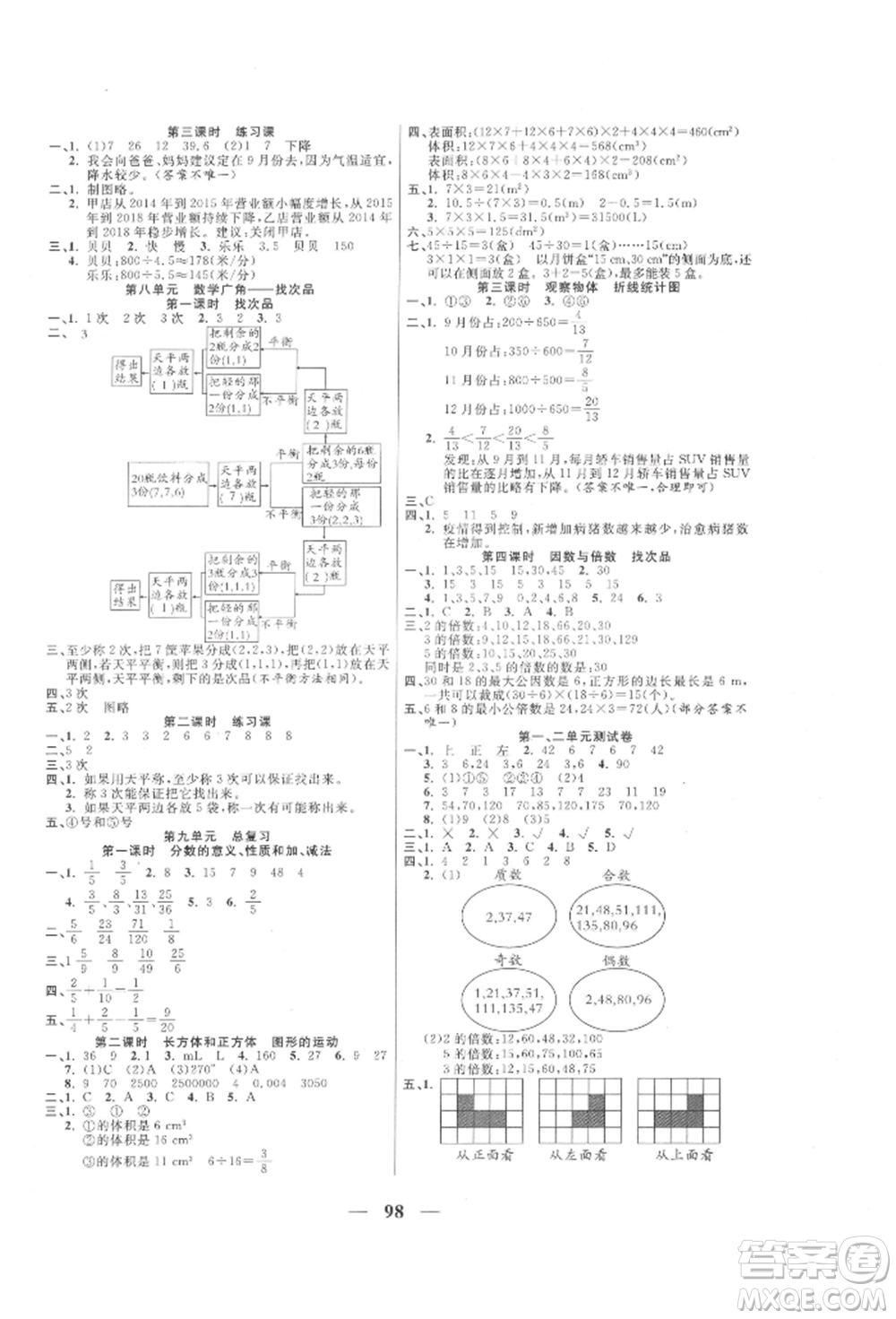西安出版社2022奪冠新課堂隨堂練測五年級下冊數(shù)學人教版參考答案