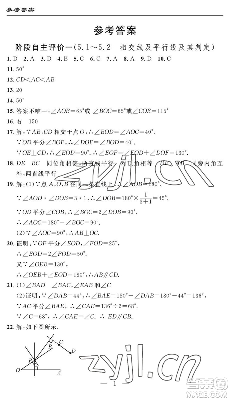 長江少年兒童出版社2022智慧課堂自主評價七年級數(shù)學(xué)下冊通用版答案
