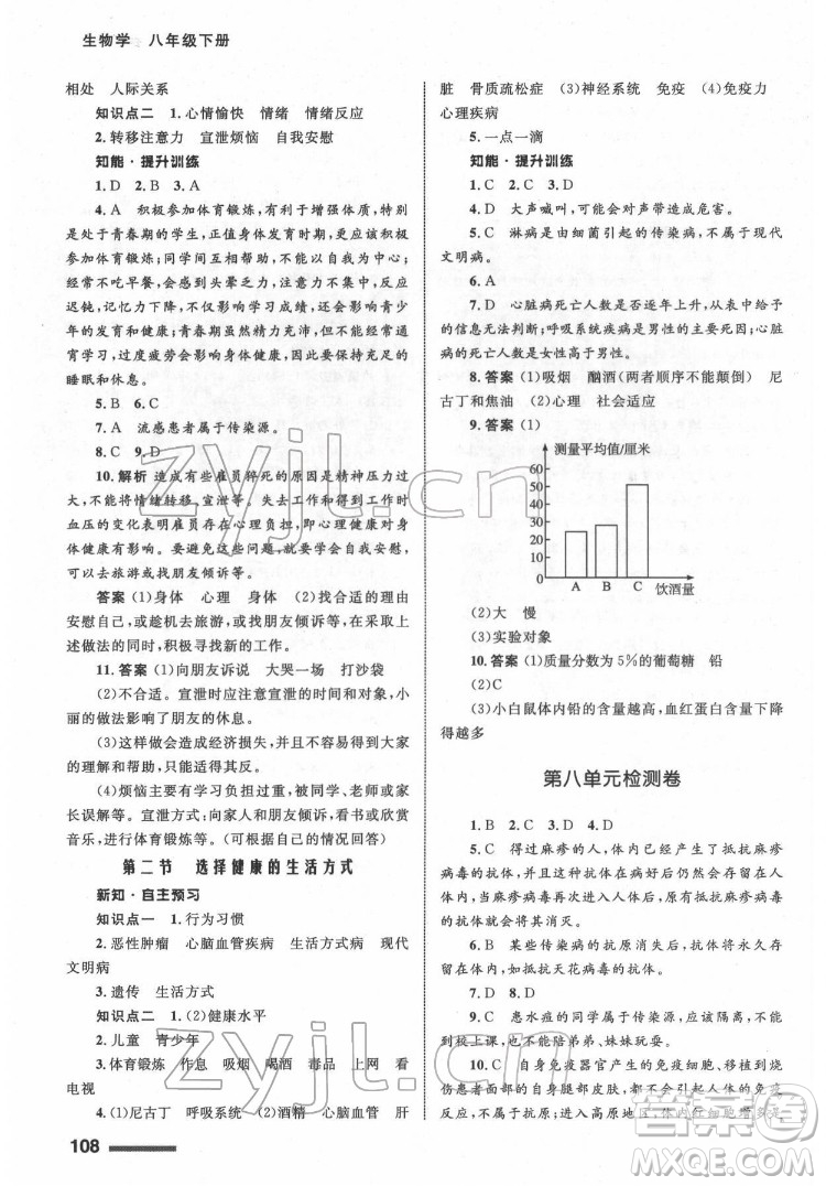 甘肅教育出版社2022生物學(xué)配套綜合練習(xí)八年級下冊人教版答案
