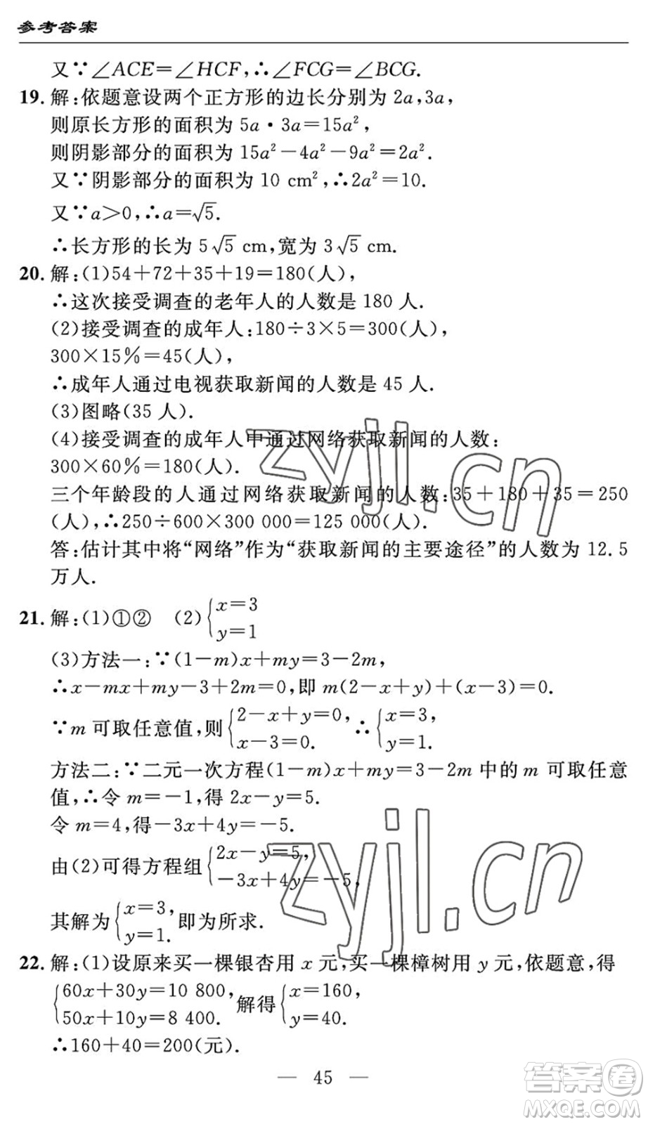 長(zhǎng)江少年兒童出版社2022智慧課堂自主評(píng)價(jià)七年級(jí)數(shù)學(xué)下冊(cè)通用版宜昌專版答案