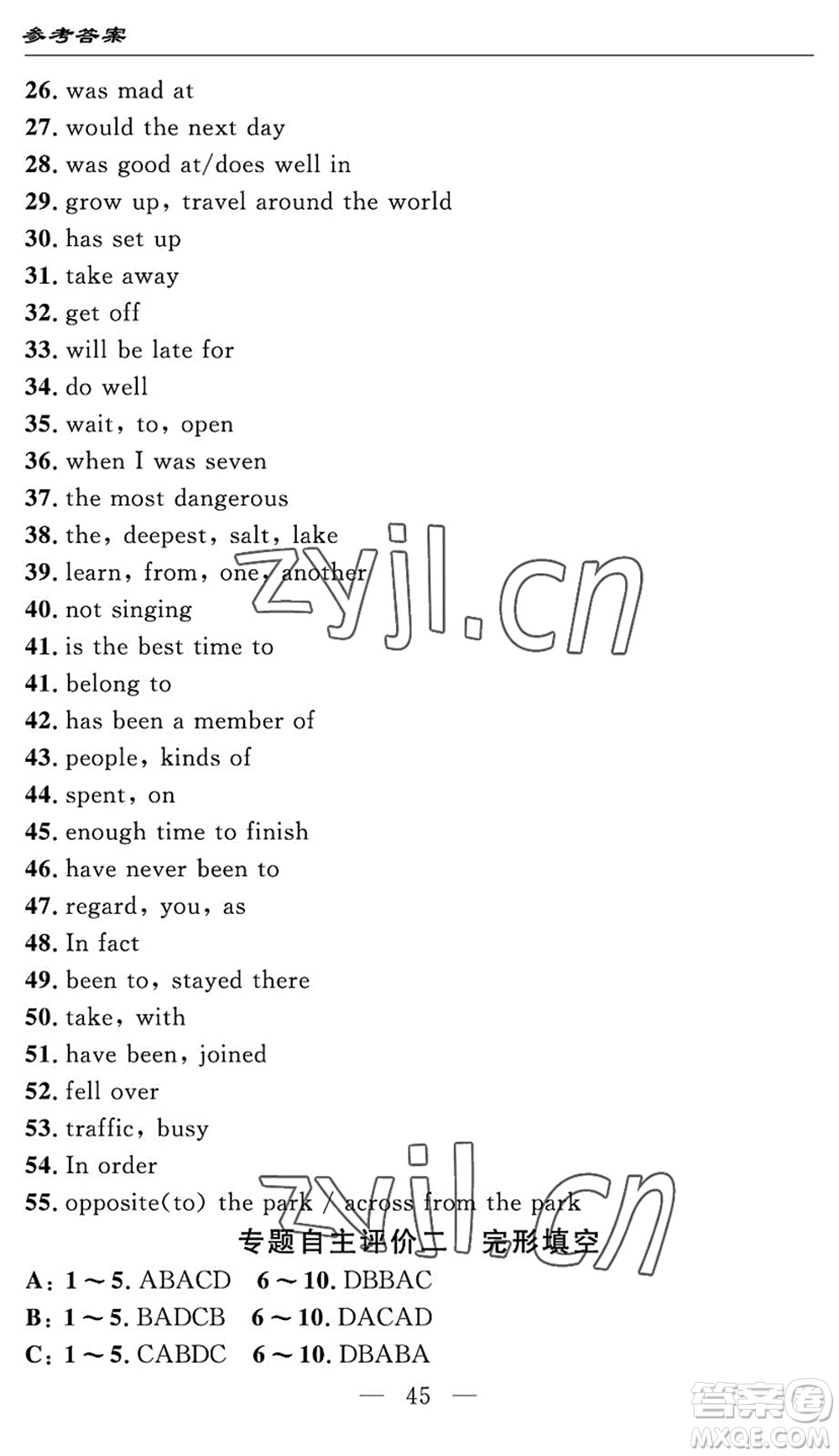 長江少年兒童出版社2022智慧課堂自主評(píng)價(jià)八年級(jí)英語下冊(cè)通用版答案