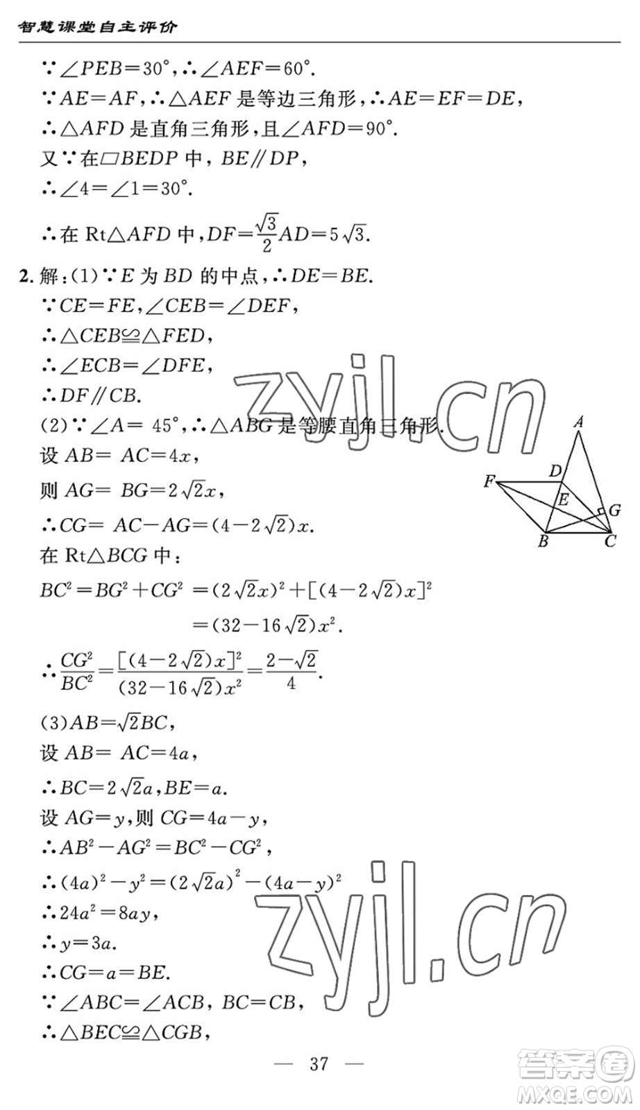 長(zhǎng)江少年兒童出版社2022智慧課堂自主評(píng)價(jià)八年級(jí)數(shù)學(xué)下冊(cè)通用版宜昌專(zhuān)版答案