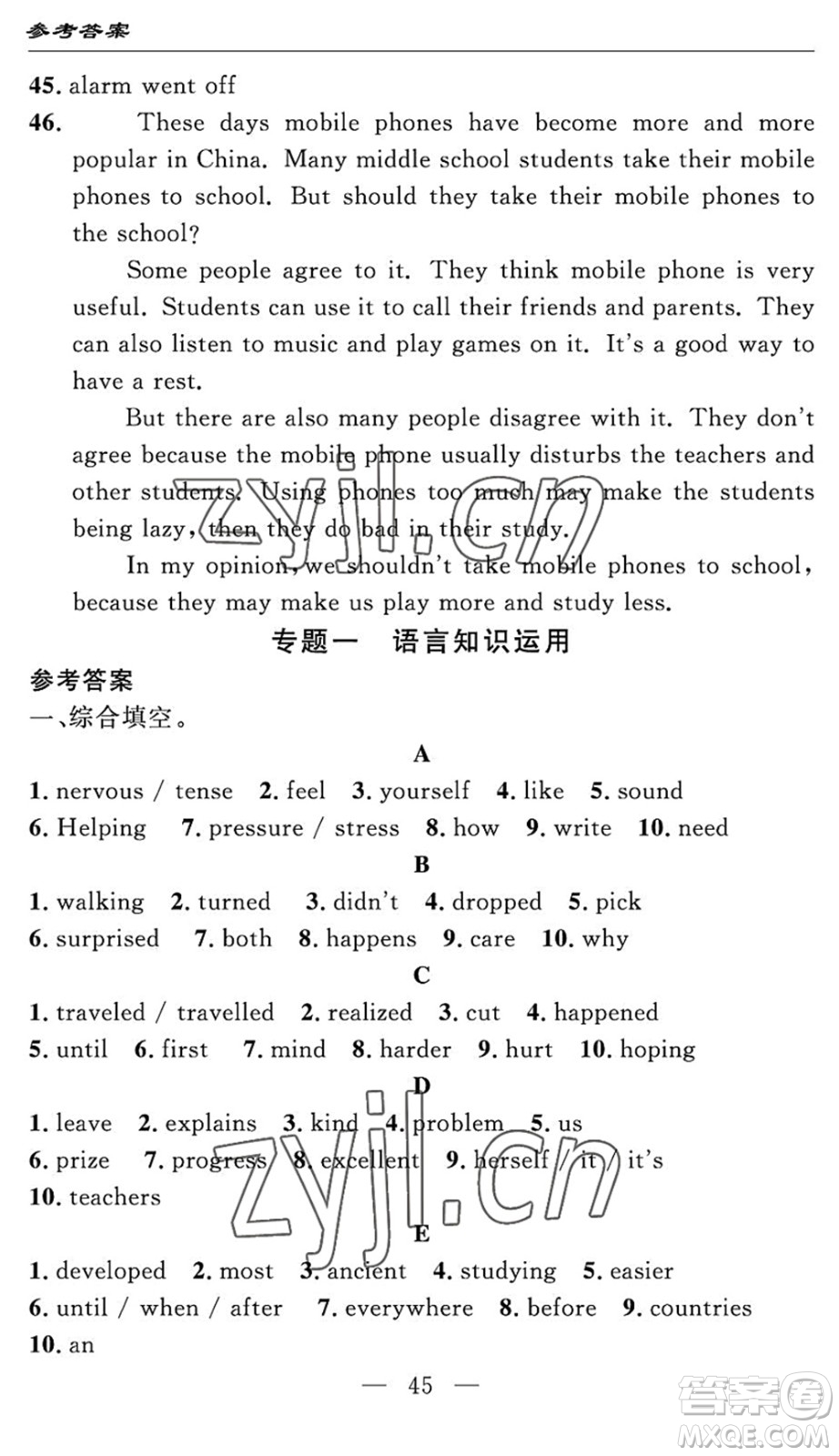 長江少年兒童出版社2022智慧課堂自主評(píng)價(jià)八年級(jí)英語下冊(cè)通用版宜昌專版答案