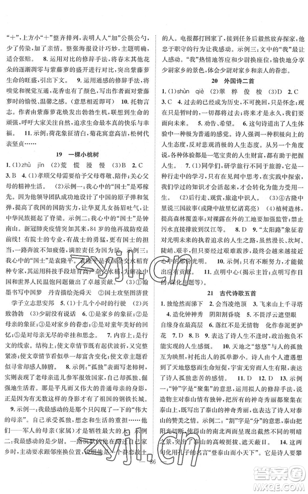 長(zhǎng)江少年兒童出版社2022智慧課堂創(chuàng)新作業(yè)七年級(jí)語(yǔ)文下冊(cè)人教版答案