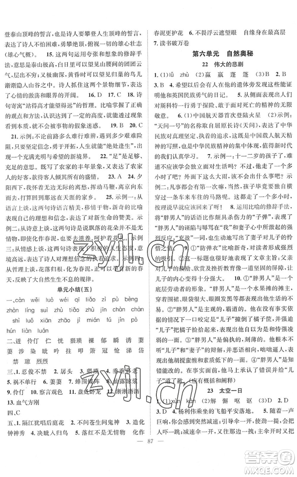 長(zhǎng)江少年兒童出版社2022智慧課堂創(chuàng)新作業(yè)七年級(jí)語(yǔ)文下冊(cè)人教版答案