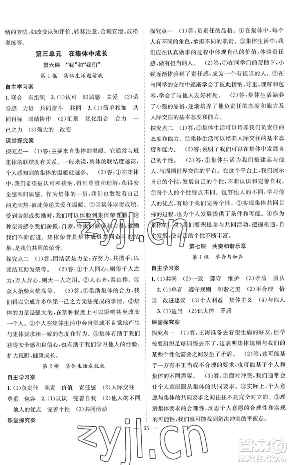 長江少年兒童出版社2022智慧課堂創(chuàng)新作業(yè)七年級(jí)道德與法治下冊(cè)人教版答案