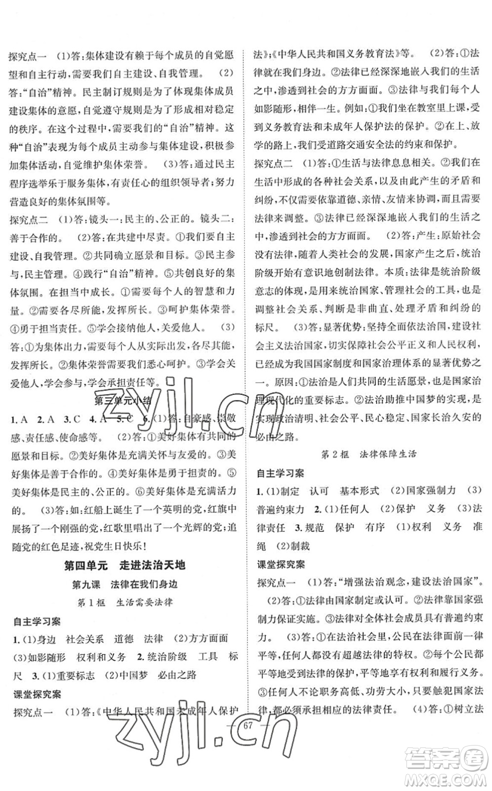 長江少年兒童出版社2022智慧課堂創(chuàng)新作業(yè)七年級(jí)道德與法治下冊(cè)人教版答案