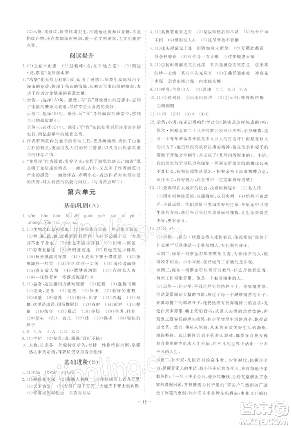 光明日?qǐng)?bào)出版社2022全效學(xué)習(xí)課時(shí)提優(yōu)八年級(jí)下冊(cè)語(yǔ)文人教版精華版參考答案