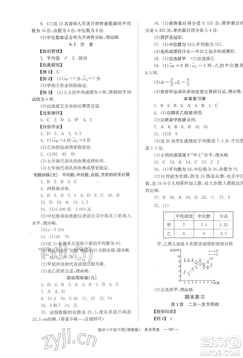 湖南教育出版社2022全效學習同步學練測七年級下冊數(shù)學湘教版參考答案