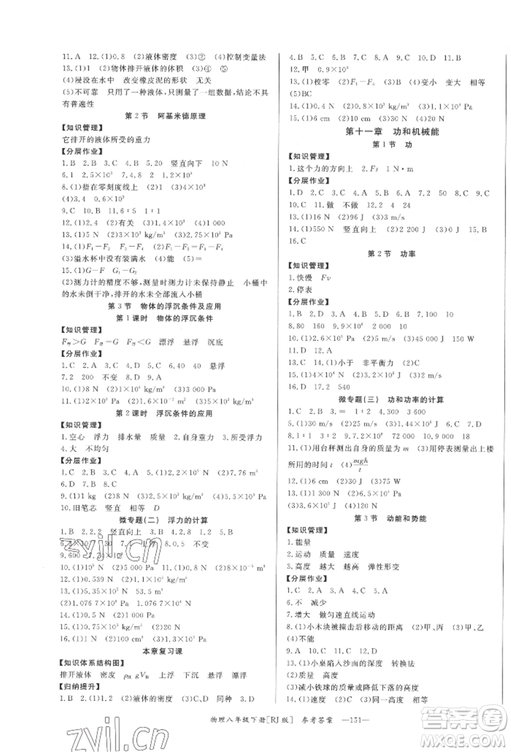 湖南教育出版社2022全效學(xué)習(xí)同步學(xué)練測(cè)八年級(jí)下冊(cè)物理人教版參考答案
