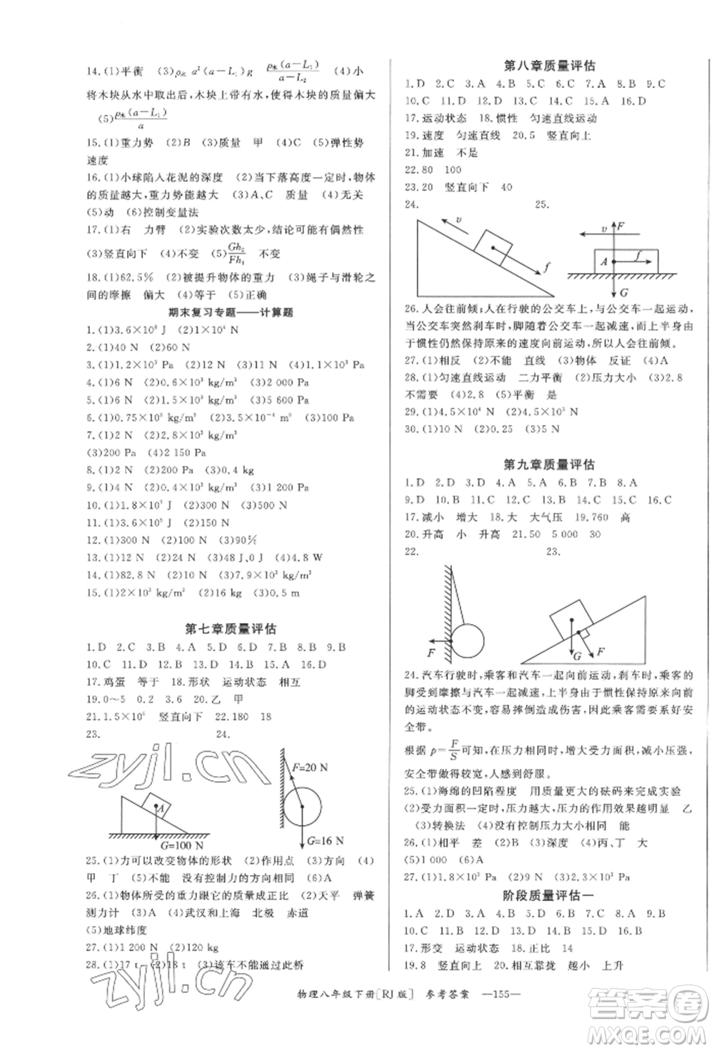 湖南教育出版社2022全效學(xué)習(xí)同步學(xué)練測(cè)八年級(jí)下冊(cè)物理人教版參考答案