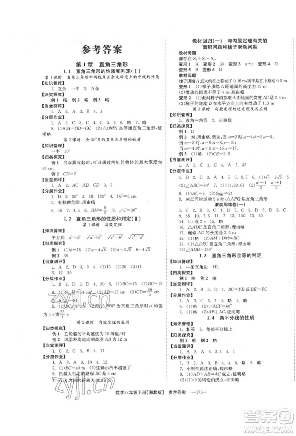 湖南教育出版社2022全效學(xué)習(xí)同步學(xué)練測八年級下冊數(shù)學(xué)湘教版參考答案