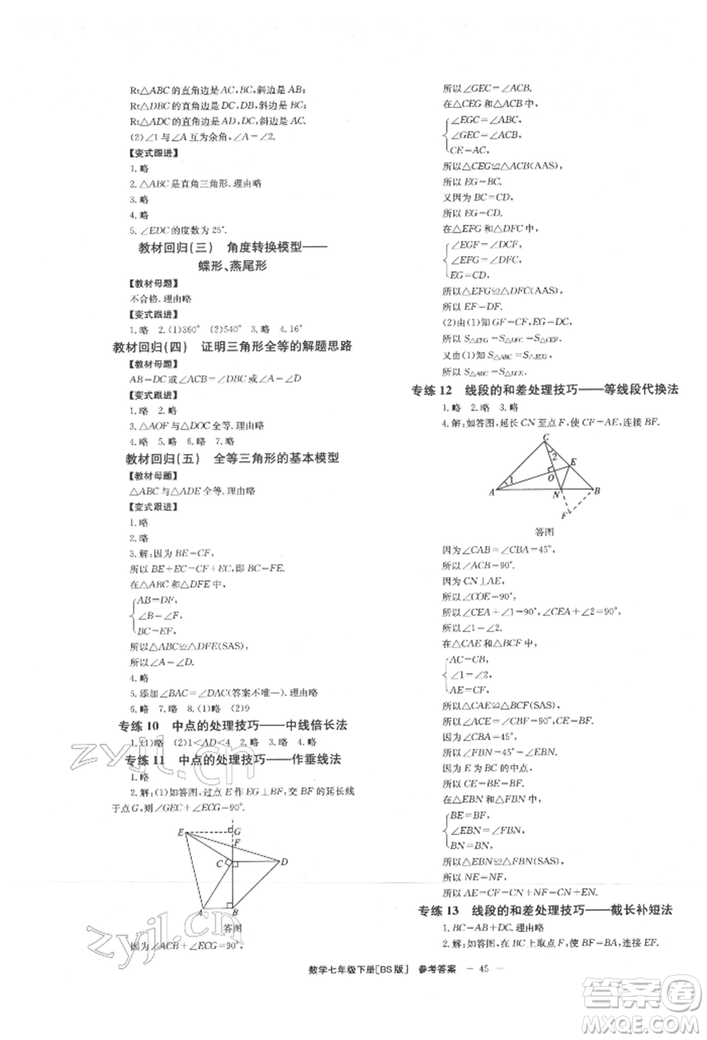 北京時(shí)代華文書局2022全效學(xué)習(xí)學(xué)業(yè)評(píng)價(jià)方案七年級(jí)下冊(cè)數(shù)學(xué)北師大版參考答案