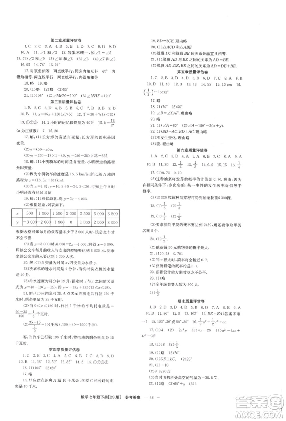 北京時(shí)代華文書局2022全效學(xué)習(xí)學(xué)業(yè)評(píng)價(jià)方案七年級(jí)下冊(cè)數(shù)學(xué)北師大版參考答案