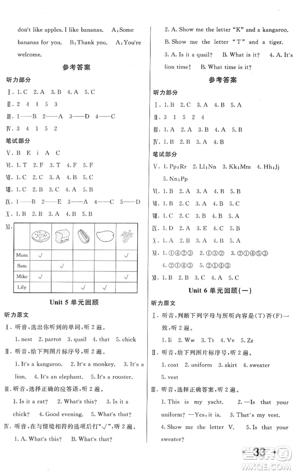 新疆青少年出版社2022優(yōu)學(xué)1+1評(píng)價(jià)與測(cè)試三年級(jí)英語(yǔ)下冊(cè)人教版答案