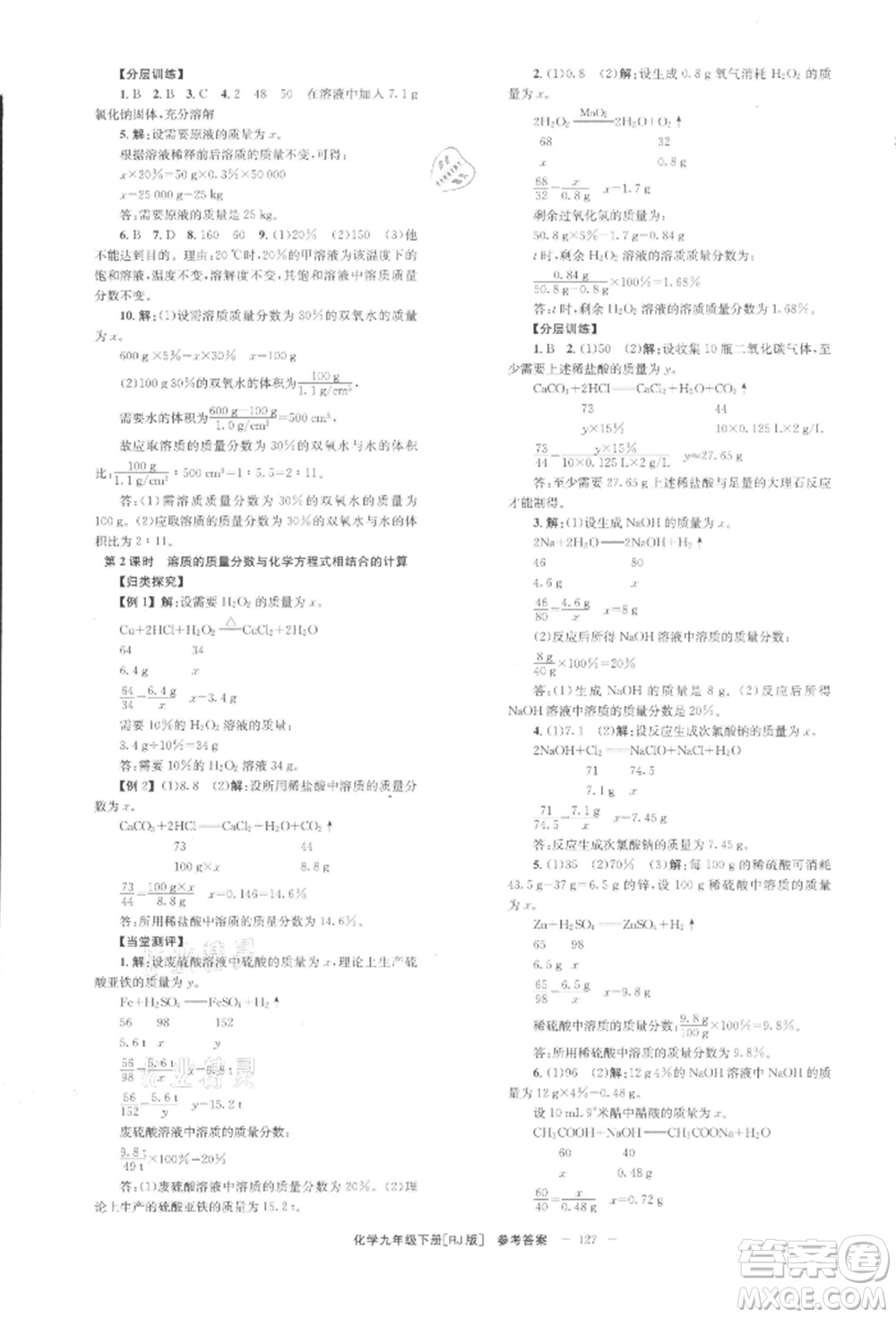 北京時(shí)代華文書(shū)局2022全效學(xué)習(xí)學(xué)業(yè)評(píng)價(jià)方案九年級(jí)下冊(cè)化學(xué)人教版參考答案
