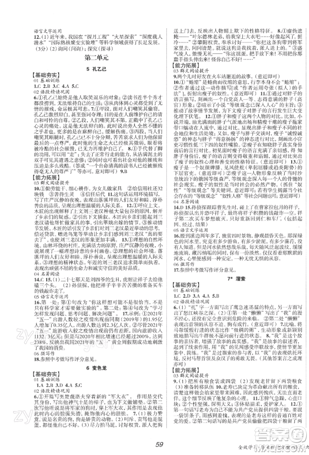 北京時代華文書局2022全效學(xué)習(xí)學(xué)業(yè)評價方案九年級下冊語文人教版參考答案