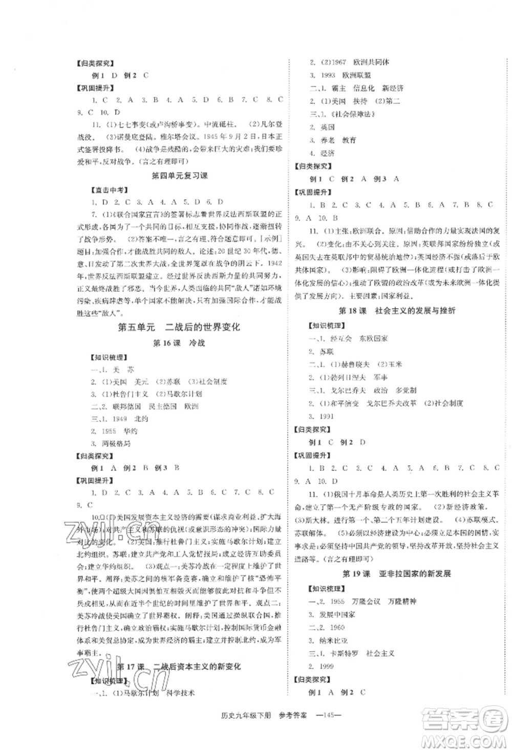 北京時(shí)代華文書局2022全效學(xué)習(xí)學(xué)業(yè)評(píng)價(jià)方案九年級(jí)下冊(cè)世界歷史人教版參考答案