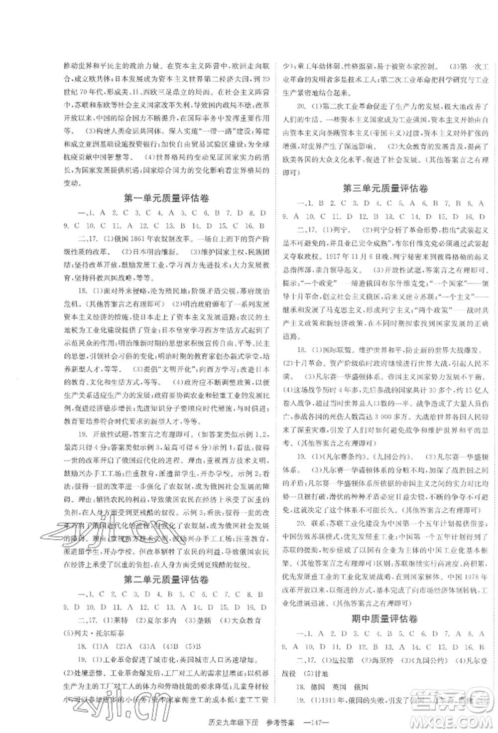北京時(shí)代華文書局2022全效學(xué)習(xí)學(xué)業(yè)評(píng)價(jià)方案九年級(jí)下冊(cè)世界歷史人教版參考答案