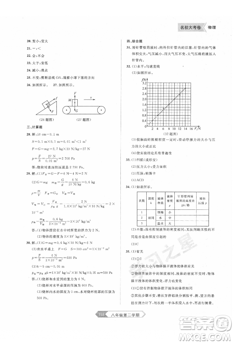 延邊大學(xué)出版社2022名校大考卷物理八年級下冊人教版大連專版答案
