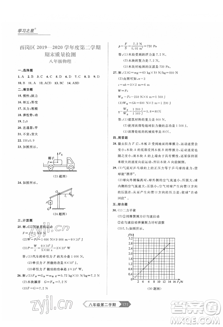 延邊大學(xué)出版社2022名校大考卷物理八年級下冊人教版大連專版答案