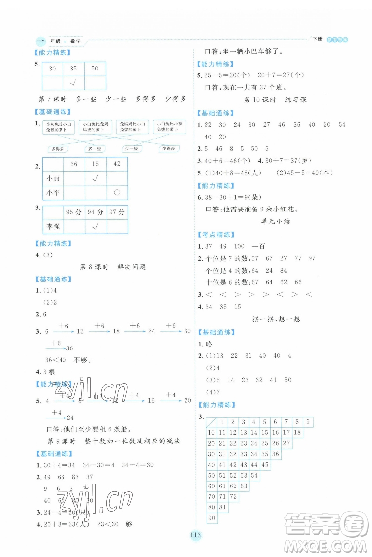 延邊人民出版社2022優(yōu)秀生作業(yè)本數(shù)學(xué)一年級(jí)下冊人教版參考答案