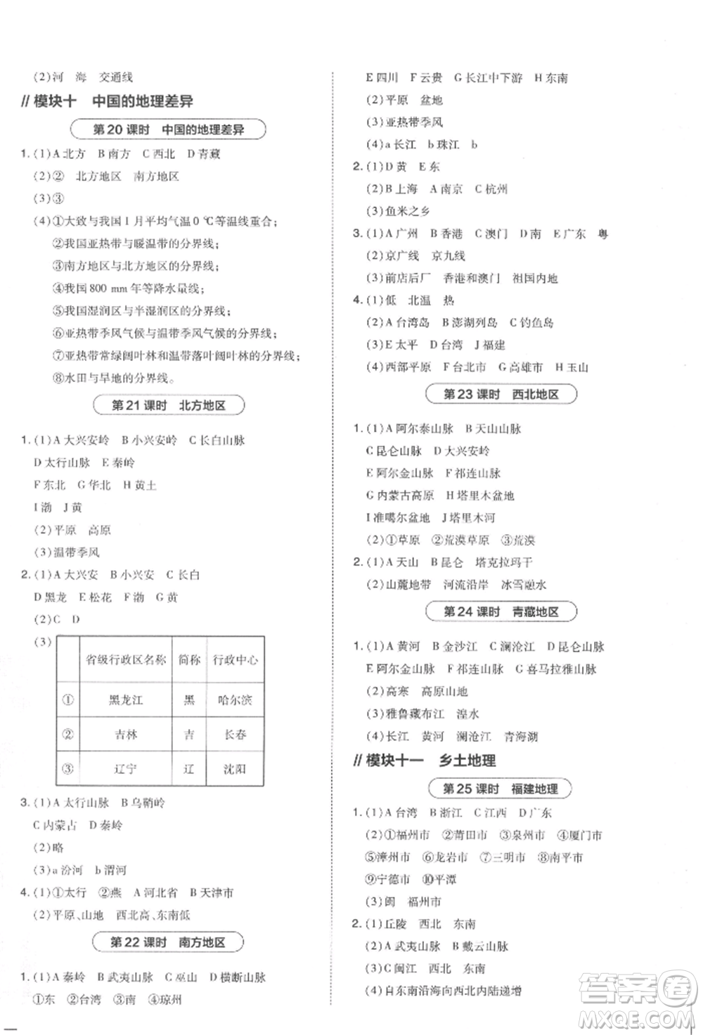 安徽教育出版社2022榮德基點撥中考地理通用版福建專版參考答案