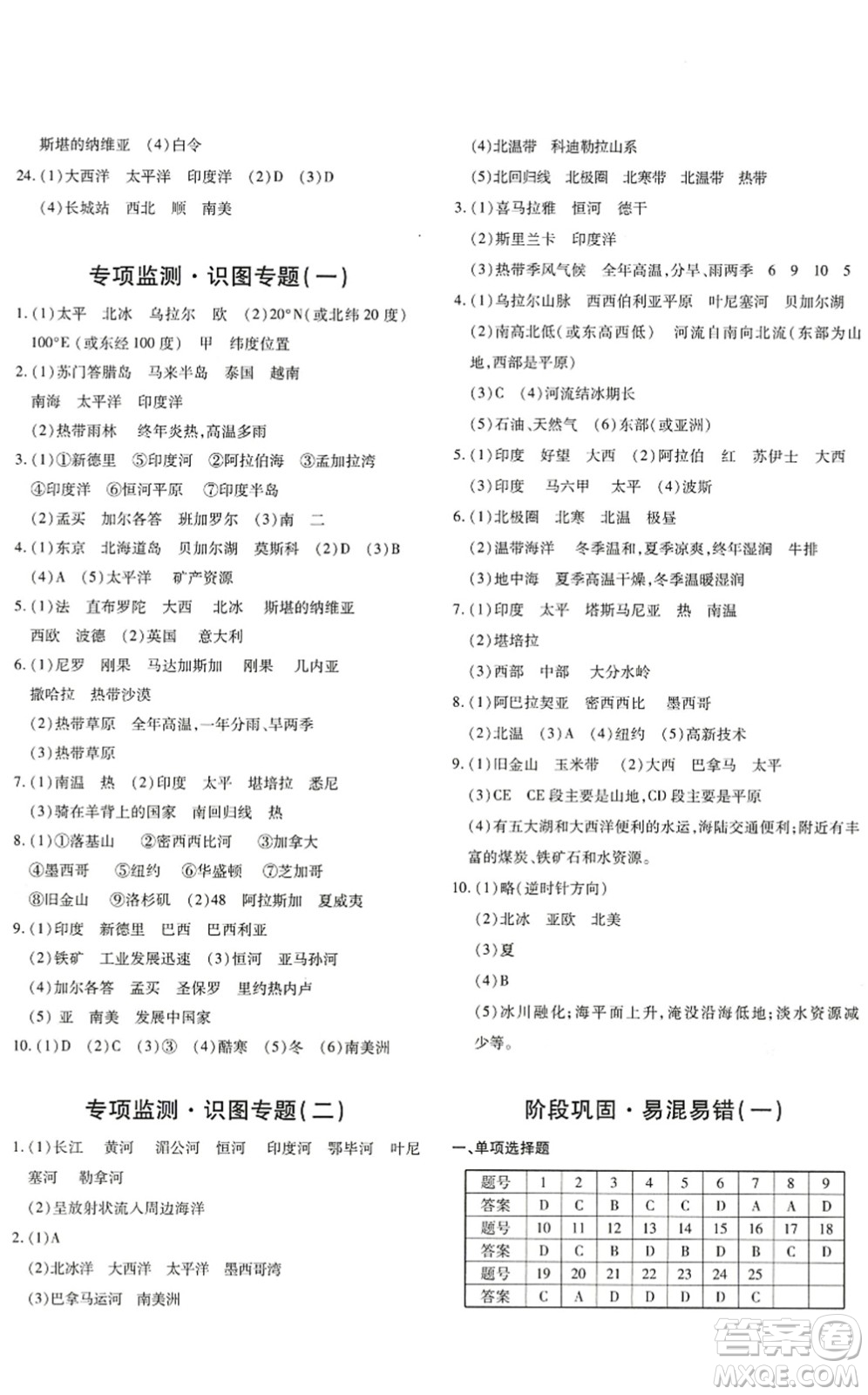 新疆青少年出版社2022優(yōu)學(xué)1+1評(píng)價(jià)與測(cè)試七年級(jí)地理下冊(cè)人教版答案