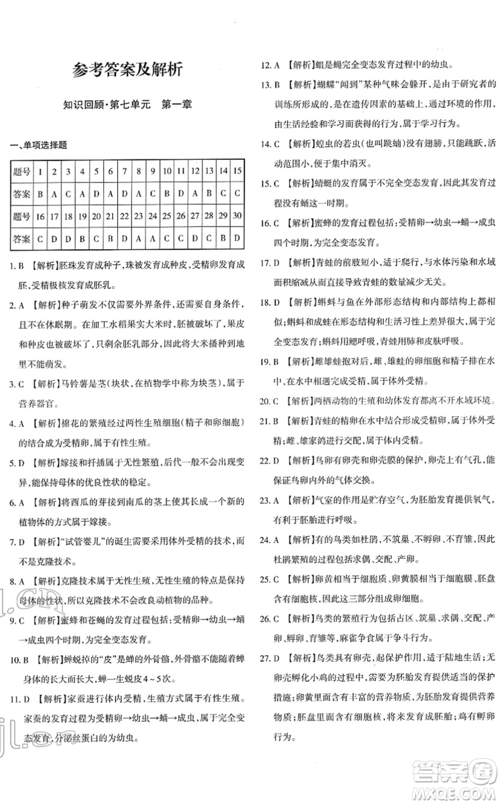 新疆青少年出版社2022優(yōu)學(xué)1+1評(píng)價(jià)與測試八年級(jí)生物下冊(cè)人教版答案
