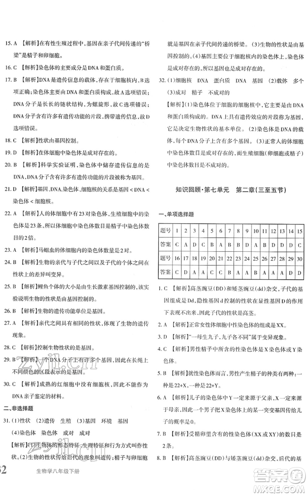 新疆青少年出版社2022優(yōu)學(xué)1+1評(píng)價(jià)與測試八年級(jí)生物下冊(cè)人教版答案